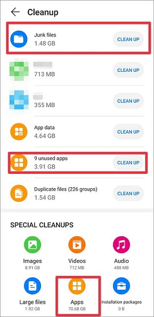 choose CLEAN UP or Apps