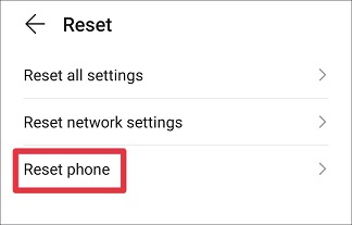 choose Reset phone